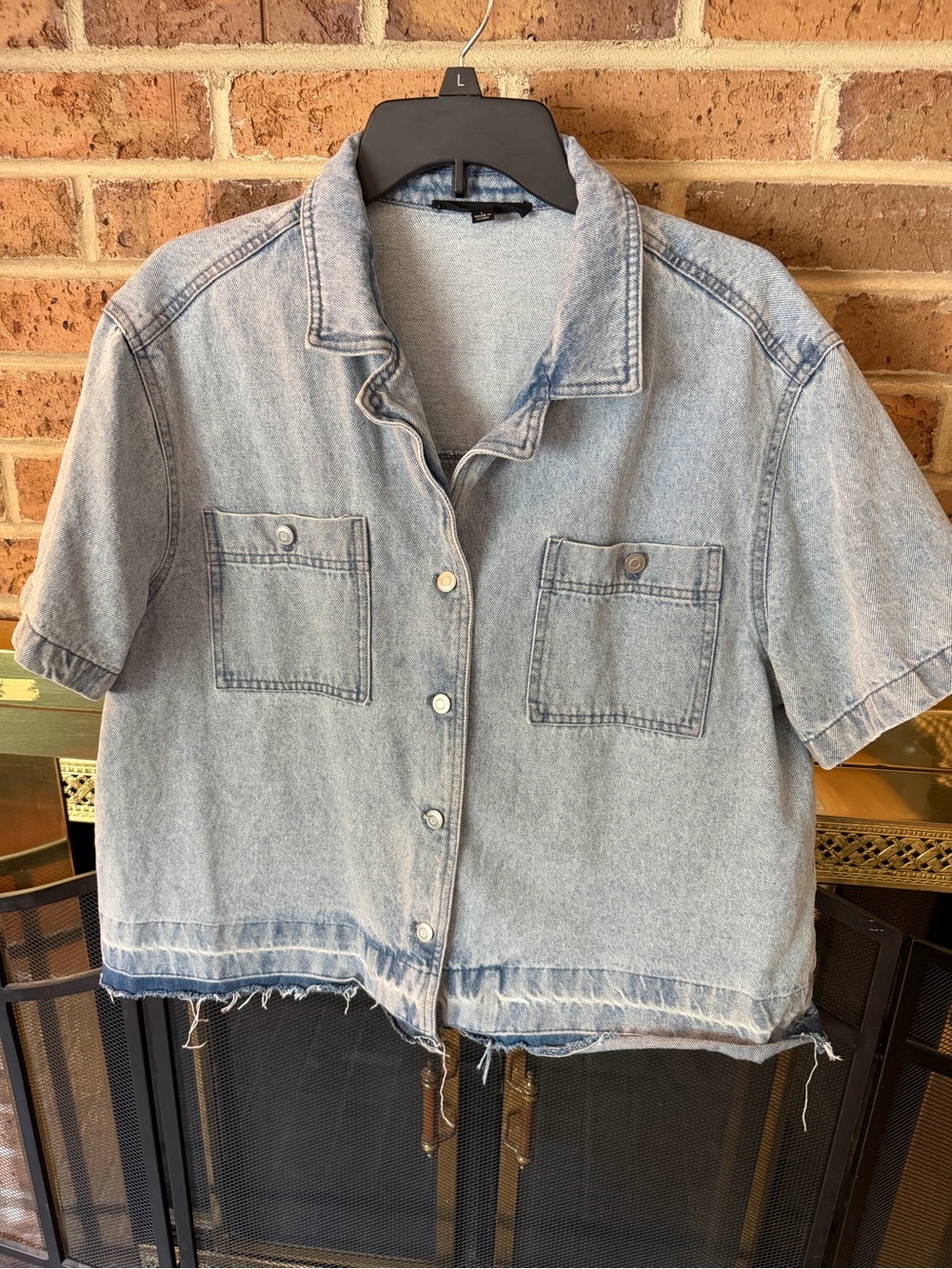 Jane and Delancey Light Wash Denim Button-Down Shirt